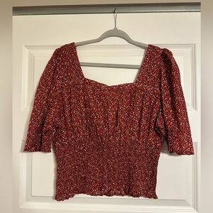 Universal Thread Goods Co. Square Neck Floral Ruched Crop Top Red